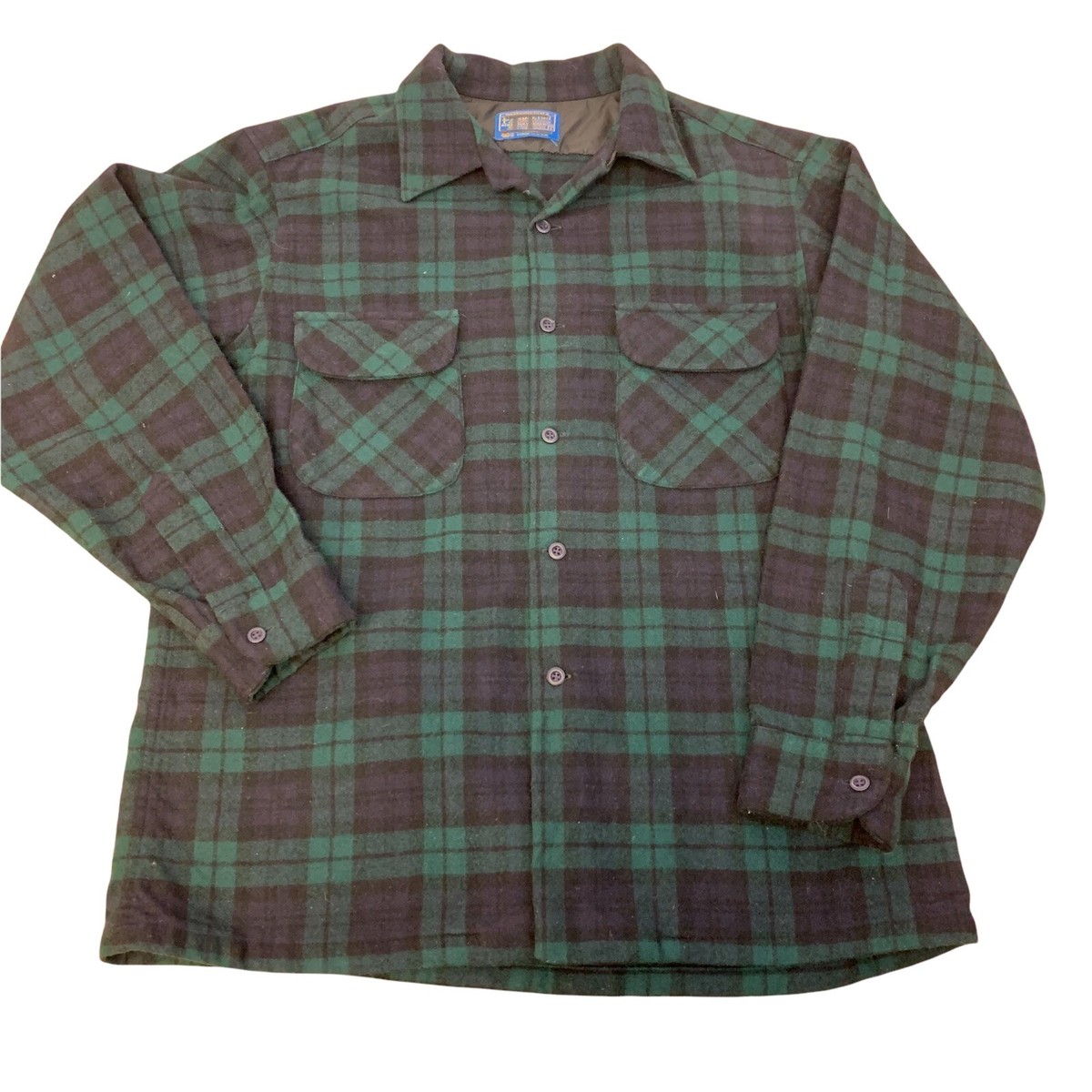 Vtg Authentic Black Watch Tartan Pendleton Board Shirt Loop Collar  display picture 1