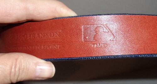 SMATHERS & BRANSON NEEDLEPOINT BELT SIZE 36 MILWAUKEE BREWERS BLUE WHITE GOLD - Picture 5 of 8