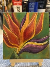 Bird of Paradise Bloom, original acrylic miniature art on canvas, OOAK, signed