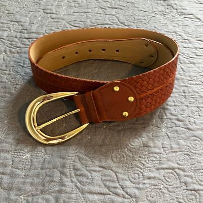 Michael Kors Brown Woven Belt with Gold Buckle Michael Kors Womens Braided Wide Leather Belt Brown Size XS  main image 4
