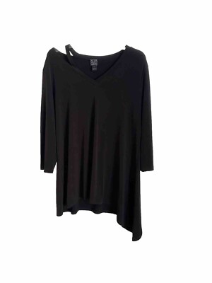 Clara Sun Woo Black 3/4 Sleeve Asymmetrical V-Neck Tunic Size Large