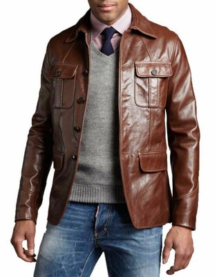 Klassischer Herren Pattentasche echtes Lammfell reines Leder Blazer Knopf wei...