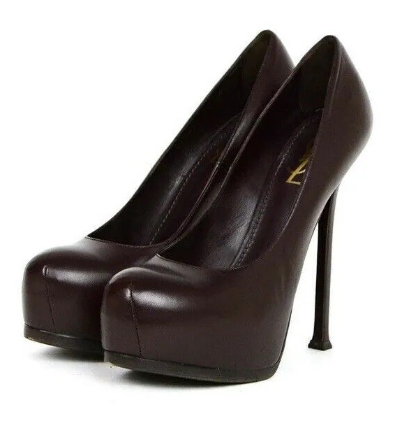 Saint Laurent YSL Tribute decolte plateau tacco a spillo pelle marrone 40 in scatola