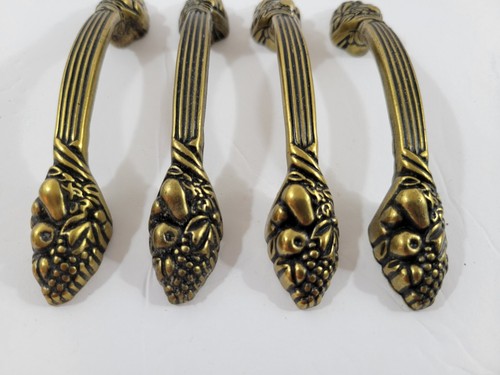 4 Amerock Burnished Brass Arched Drawer Cabinet Pulls Embossed Fruit #1332 - Picture 3 of 8