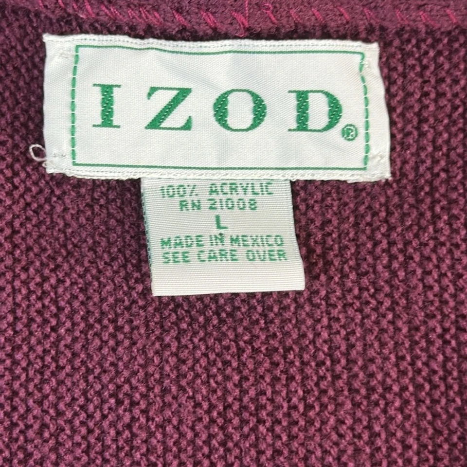 Винтажный мужской кардиган IZOD свитер акриловый бордовый размер L - Изображение 4 из 4