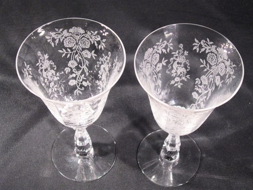 Heisey Rosalie Water Goblets Clear Stem 3408 Etch 497 Group of 4 - Picture 7 of 12