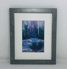 Abstract Relaxing Reflection Acrylic Painting - Blue Purple Landscape