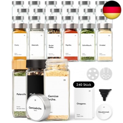 KIVY Gewürzgläser mit Streueinsatz [24x 120ml] + 240 Wasserfeste Label - L
