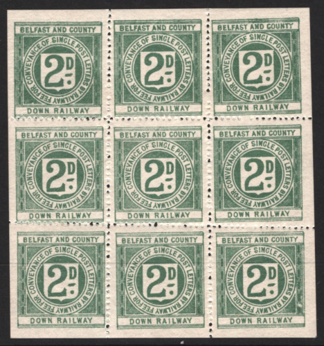 GB Ireland BELFAST & CO DOWN RAILWAY Letter Stamp 2d (1899) *SHEET* Mint SS3181 - Afbeelding 1 van 15