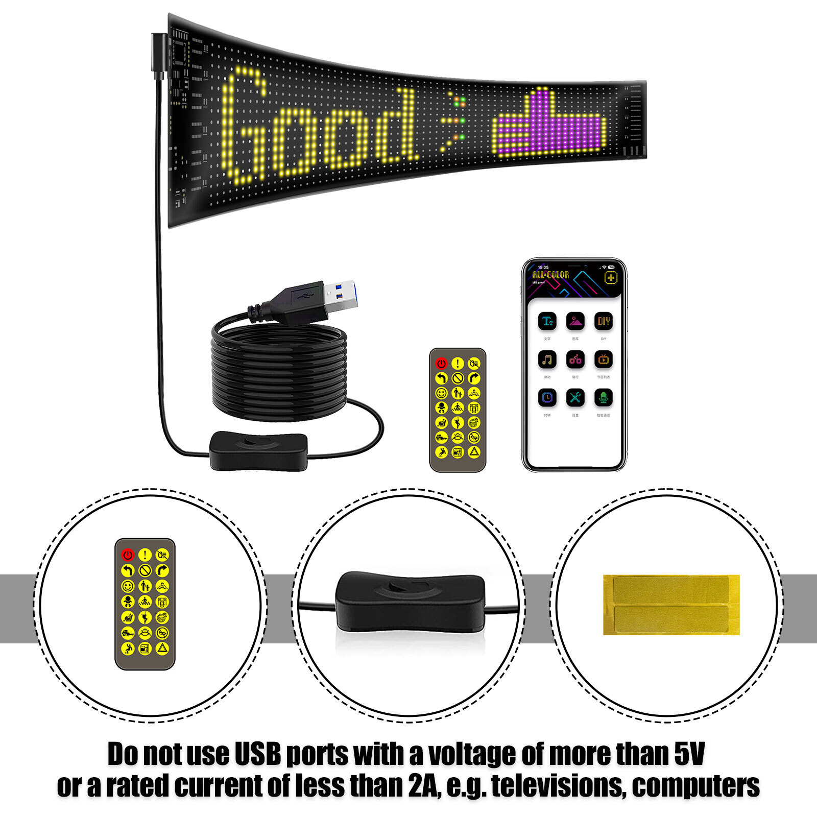 LED Matrix Panel USB Flexible Colorful DIY Programmable App Remote Control16*31E