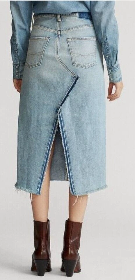 NWOT Polo Ralph Lauren Women's Stone Wash Denim Slit Pencil Style Skirt - Image 4 of 4