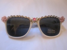 Rhinestone White Sunglasses Woman's UV Retro Pink Roses Unique Handmade Lovely