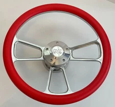 RED Half Wrap 14" BILLET Steering wheel + Hub adaptor + Retro GMC Horn Button