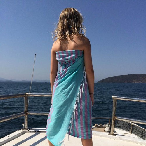 Clara Hammam Beach Towel - Plum/Lemon - Ailera 90x180cms - Picture 3 of 4