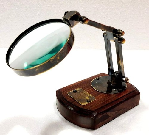 Antique Brass Adjustable Magnifying Glass Nautical Vintage Table Decor Magnifier - Picture 2 of 6