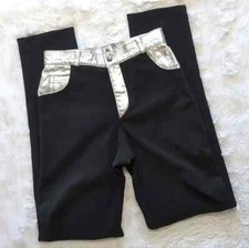 Vintage Genuine Silver Leather Trim Pants 80s Colorblock Disco Goth Vtg