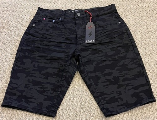 Neu mit Etikett Herren Funken schwarz Camouflage Stretch schmale Denim Jeans Shorts ALLE GRÖSSEN - Bild 1 von 4