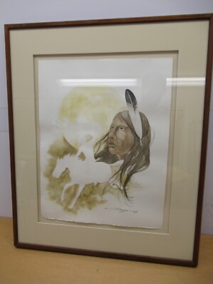 Dyanne Strongbow, Choctaw 1981 Original signed watercolor painting Framed 27x23''
