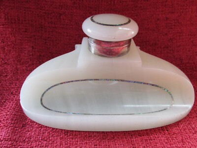 Hallmarked Silver Alabaster Inkwell with Abalone Shell Banding | eBay UK