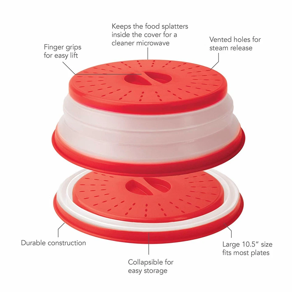 Tovolo Red Collapsible Microwave Food Cover Vented Easy Grip 10.5" BPA Free - Image 3 of 4