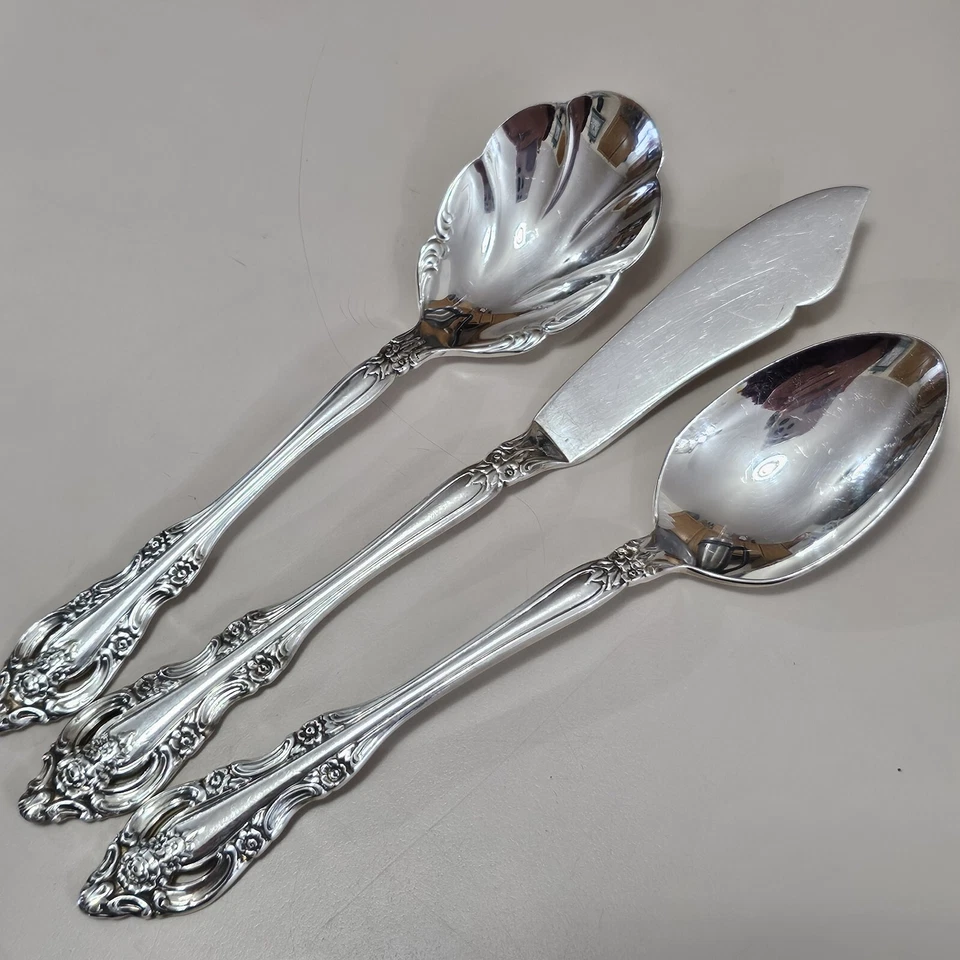 3pc Oneida SILVER ARTISTRY Serving Set teaspoon & sugar spoon butter knife 1965 Foto 3 de 4
