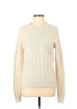 RARE Vtg Ralph Lauren Blue Label Aran Hand Knit Ivory Lambs Wool Sweater Women L