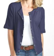FRESH PRODUCE XS Moonlight BLUE BELLA Snap Short Sleeve Jersey Cardigan Top NWT