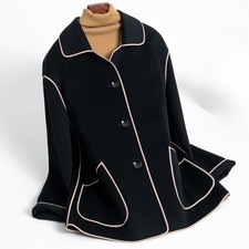 Womens Double Sided 100 Wool Buttons Short Trench Coat Overcoat Single Breasted