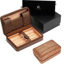 Galiner Cigar Humidor Case Portable Cedar Wood Leather Travel Humidor Humidifier