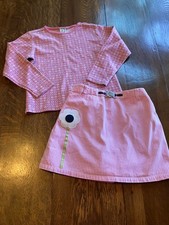 Vtg Gymboree 2001 Flower Power ls allover print tee top 6 pink gingham skort 7