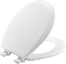500EC Durable Wood Toilet Seat with Easy Clean Hinges, Made in USA, Round, White