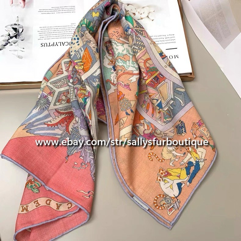 Sallys 70% Cashmere 30% Silk Scarf Horse Print Square Stole Shawl 35" Pink