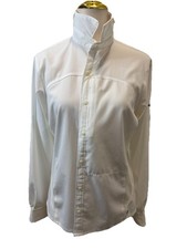 Columbia Women  s White Mesh Sports Tee with Blue Trim Size L