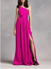 White by Vera Wang Dress Gown One-Shoulder color fuchsia size 4 Belt
