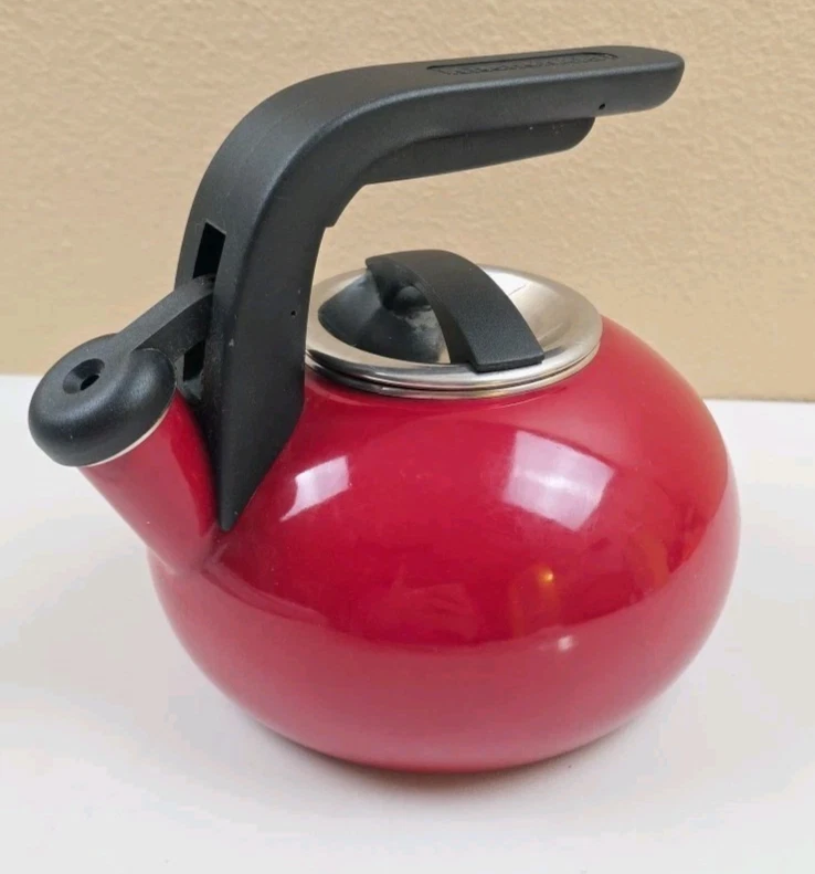 Kitchenaid 1.5 Qt Red Stovetop Whistling Tea Kettle Stainless Steel Enamel