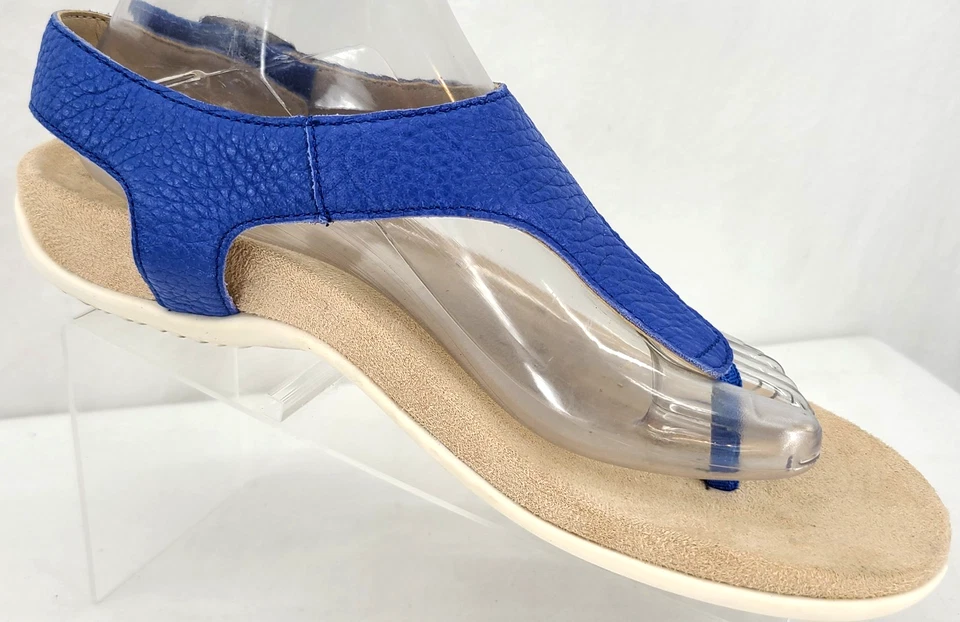 Vionic Terra Slip-On Hook & Loop Blue Thong Leather Sandal Shoes Women's US 9.5 - Imagem 2 de 4