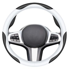 Leather Steering Wheel Cover 15 Inch Universal Non-slip Breathable Black White