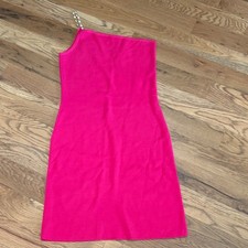 House of Harlow 1960 Hot Pink One Shoulder Rhinestone Chain Strap Mini Dress S