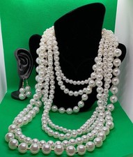 New 7 Strand Faux Statement Pearl Necklace Jewelry Set Gift Women Teen Large 32  