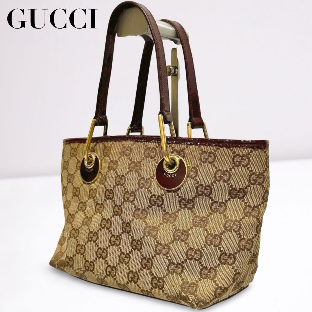 Gucci GG Canvas Tote Bag in Brown & Burgundy - Women's Luxury Handbag