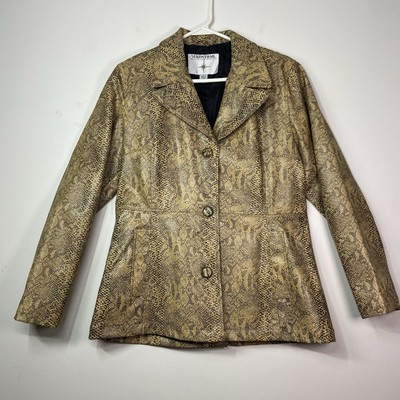 VTG Yukon Trail Faux Snake Skin Leather Blazer Jacket Womens SZ M Tan Western