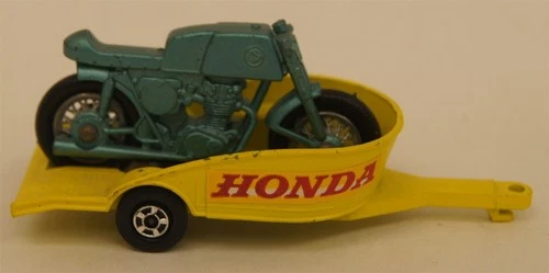 MATCHBOX LESNEY #38 Honda Motorcycle & Trailer Yellow/Green Superfast ENGLAND