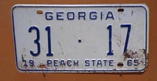 1965 Georgia License Plate...