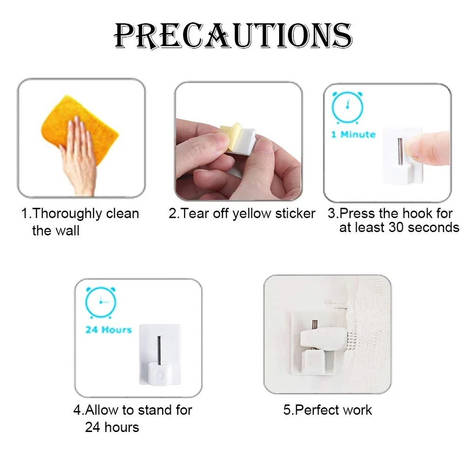 20pz Ganci Adesivi per Tende Tendine Ganci per Tende Senza Bucare Autoadesiva - Immagine 2 di 4