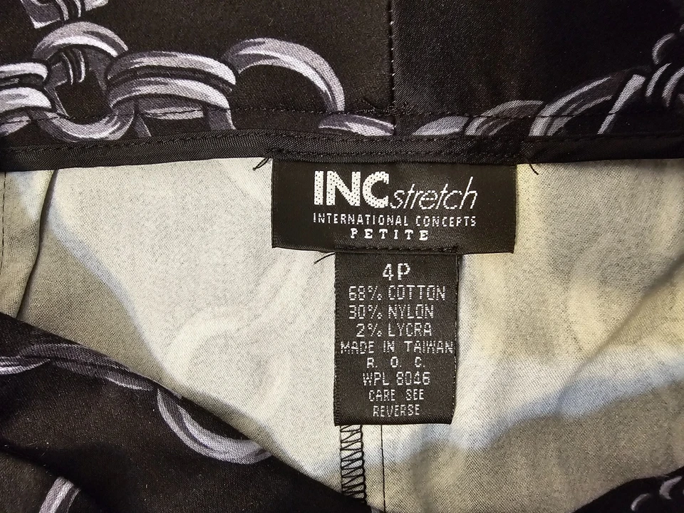 Pantalones elásticos INC International Concepts para mujer negros con estampado de cadena talla 4P Foto 4 de 4