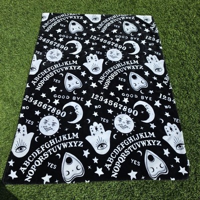 Ouija Board Themed Blanket 70x50 in. Throw Black & White Okeo Tex Fleece EUC