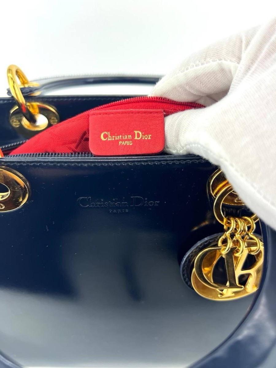 Christian Dior Lady Dior Patent Leather Navy Handbag - Ships Free