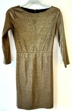 Alice + Olivia | Gold Metallic Bodycon Dress | Size 0 /Extra Small | Mesh Cutout