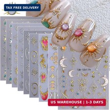 Sun Nail Stickers Decals 9 Sheets Bohemian Style Nail Art Stickers 5D/3D Embosse
