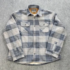 JACHS New York Shirt Jacket Mens 2XL Gray Plaid Sherpa Lined Flannel Shacket